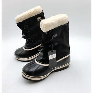 Sorel Winter Carnival Fur Waterproof Black Nylon Upper Size 4 Boots Women